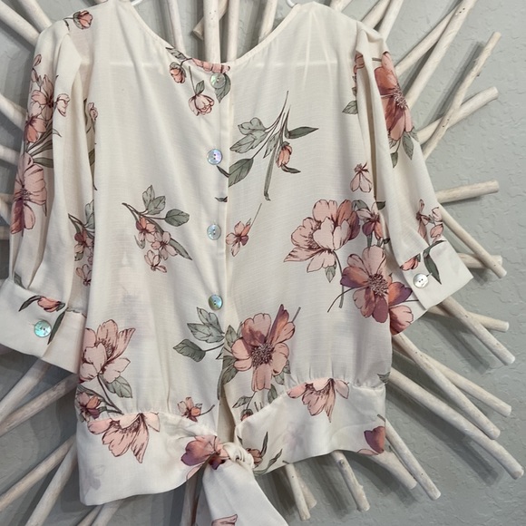 Meraki womens top Soft white/ Floral 3/4 sleeve - Picture 5 of 9